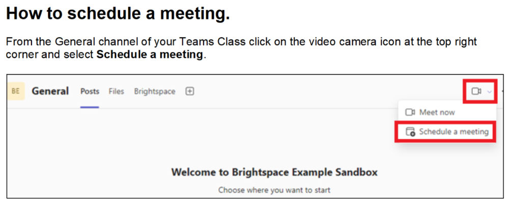 Figure 3: How to schedule a meeting in MS Teams